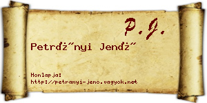 Petrányi Jenő névjegykártya